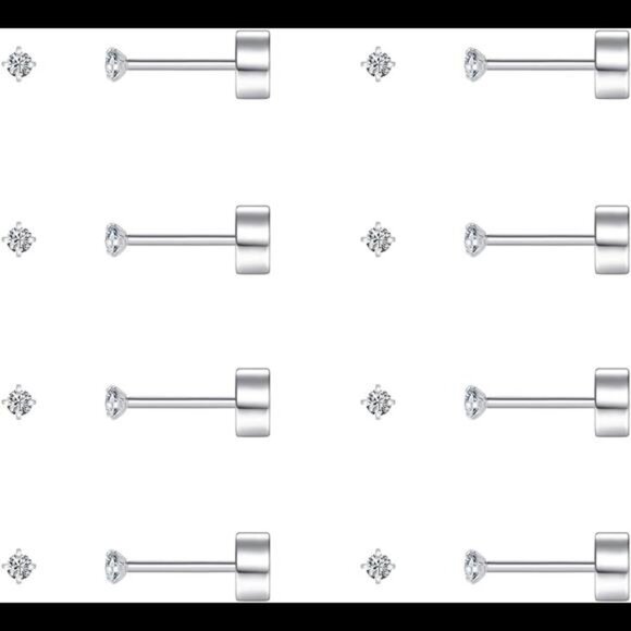 8Pairs Tiny Flat Back Earrings for Women14K Gold Plated Surgical Stainless Steel - Picture 1 of 8
